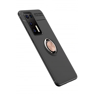 Mey İthalat® Huawei P40 Kılıf Range Yüzüklü Silikon - Siyah-Gold