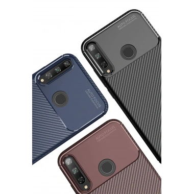 Mey İthalat®  Huawei P40 Lite E Kılıf Auto Focus Karbon Kapak - Kahverengi
