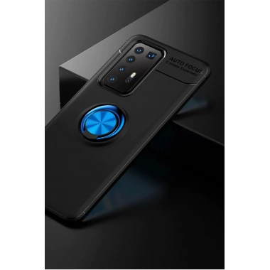 Mey İthalat®  Huawei P40 Pro Kılıf Range Yüzüklü Silikon - Siyah-Mavi