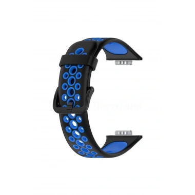 Mey İthalat® Huawei Watch Fit 2 Spor Delikli Kordon - Siyah-Mavi
