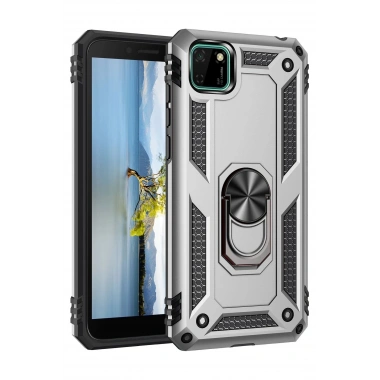 Mey İthalat® Huawei Y5P Kılıf Sofya Yüzüklü Silikon Kapak - Gümüş