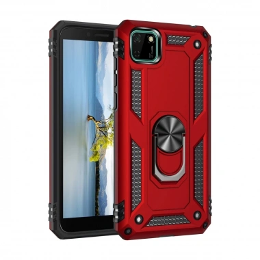 Mey İthalat® Huawei Y5P Kılıf Sofya Yüzüklü Silikon Kapak - Kırmızı