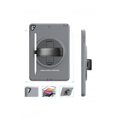 Mey İthalat®  iPad 10.2 (7.nesil) Kılıf Hand Strap Tablet Kılıfı - Gri