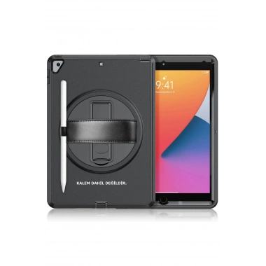Mey İthalat® iPad 10.2 (7.nesil) Kılıf Hand Strap Tablet Kılıfı - Siyah