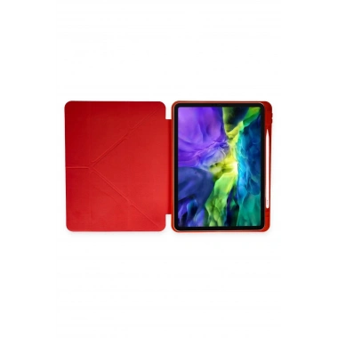 Mey İthalat®  iPad Pro 11 (2024) Kılıf Kalemlikli Mars Tablet Kılıfı - Kırmızı