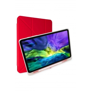 Mey İthalat®  iPad Pro 12.9 (2021) Kılıf Kalemlikli Mars Tablet Kılıfı - Kırmızı
