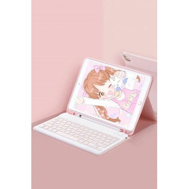 Mey İthalat®  iPad Pro 12.9 (2022) Kılıf KC01 Smart Klavyeli Tablet Kılıfı - Pembe