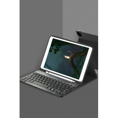 Mey İthalat®  iPad Pro 12.9 (2024) Kılıf KC01 Smart Klavyeli Tablet Kılıfı - Siyah