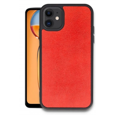 Mey İthalat®  iPhone 11 Kılıf Aras Deri Kapak - Kırmızı