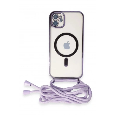 Mey İthalat®  iPhone 11 Kılıf Divo Lazer Askılı Magsafe Kapak - Lila