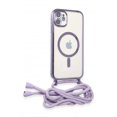 Mey İthalat®  iPhone 11 Kılıf Divo Lazer Askılı Magsafe Kapak - Lila