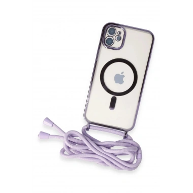 Mey İthalat®  iPhone 11 Kılıf Divo Lazer Askılı Magsafe Kapak - Lila