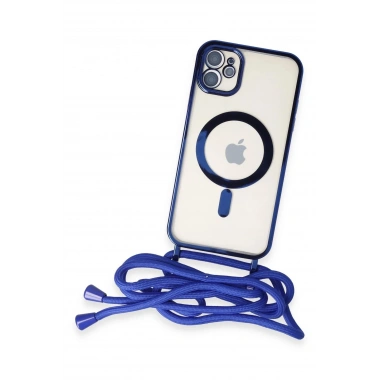 Mey İthalat®  iPhone 11 Kılıf Divo Lazer Askılı Magsafe Kapak - Mavi