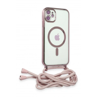 Mey İthalat®  iPhone 11 Kılıf Divo Lazer Askılı Magsafe Kapak - Pembe