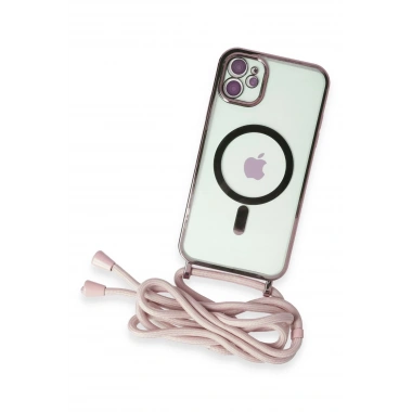 Mey İthalat®  iPhone 11 Kılıf Divo Lazer Askılı Magsafe Kapak - Pembe