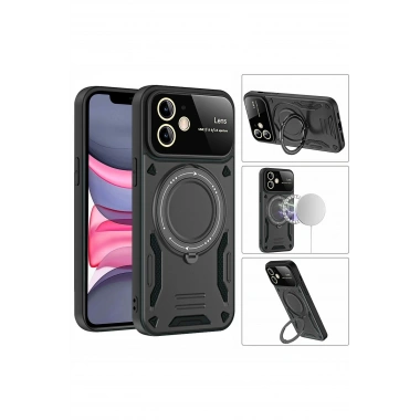 Mey İthalat®  iPhone 11 Kılıf Joy Lens Standlı Kapak - Kırmızı