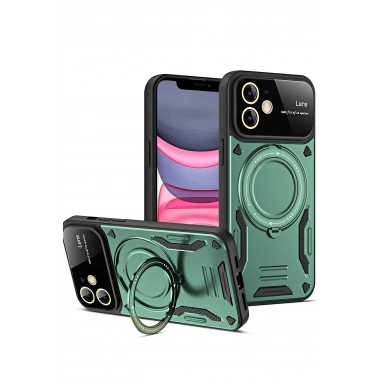 Mey İthalat®  iPhone 11 Kılıf Joy Lens Standlı Kapak - Koyu Yeşil