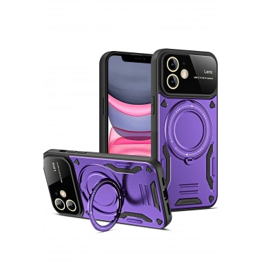 Mey İthalat®  iPhone 11 Kılıf Joy Lens Standlı Kapak - Mor
