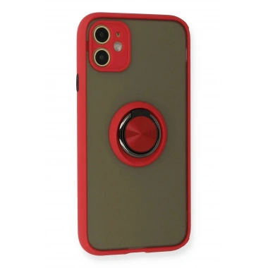 Mey İthalat®  iPhone 11 Kılıf Montreal Yüzüklü Silikon Kapak - Kırmızı