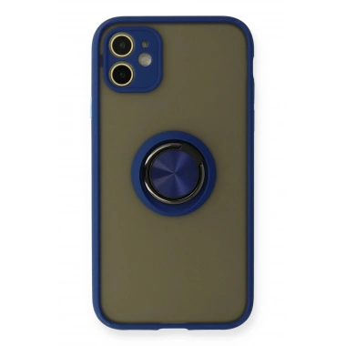 Mey İthalat®  iPhone 11 Kılıf Montreal Yüzüklü Silikon Kapak - Lacivert