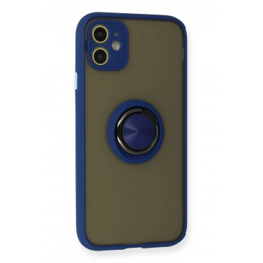 Mey İthalat®  iPhone 11 Kılıf Montreal Yüzüklü Silikon Kapak - Lacivert