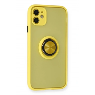 Mey İthalat®  iPhone 11 Kılıf Montreal Yüzüklü Silikon Kapak - Sarı