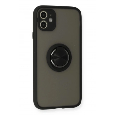 Mey İthalat®   iPhone 11 Kılıf Montreal Yüzüklü Silikon Kapak - Siyah