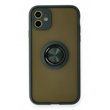 Mey İthalat®  iPhone 11 Kılıf Montreal Yüzüklü Silikon Kapak - Yeşil