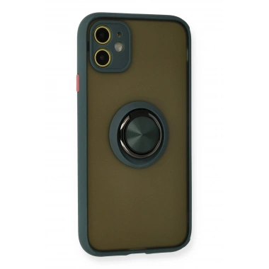 Mey İthalat®  iPhone 11 Kılıf Montreal Yüzüklü Silikon Kapak - Yeşil