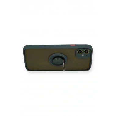 Mey İthalat®  iPhone 11 Kılıf Montreal Yüzüklü Silikon Kapak - Yeşil