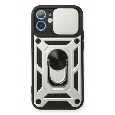 Mey İthalat®  iPhone 11 Kılıf Pars Lens Yüzüklü Silikon - Gümüş