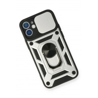 Mey İthalat®  iPhone 11 Kılıf Pars Lens Yüzüklü Silikon - Gümüş
