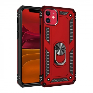 Mey İthalat®  iPhone 11 Kılıf Sofya Yüzüklü Silikon Kapak - Kırmızı