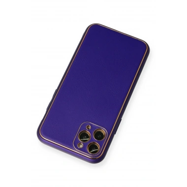 Mey İthalat®  iPhone 11 Pro Kılıf Coco Deri Silikon Kapak - Mor