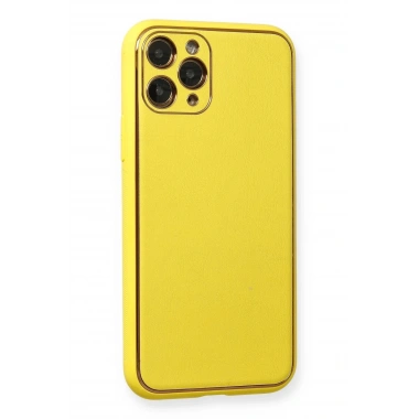 Mey İthalat®  iPhone 11 Pro Kılıf Coco Deri Silikon Kapak - Sarı