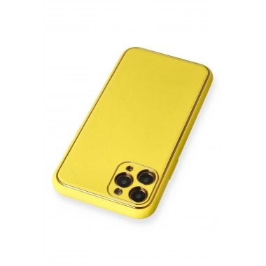Mey İthalat®  iPhone 11 Pro Kılıf Coco Deri Silikon Kapak - Sarı