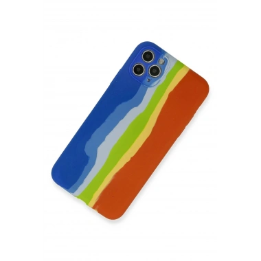 Mey İthalat®  iPhone 11 Pro Kılıf Ebruli Lansman Silikon - Mavi-Turuncu