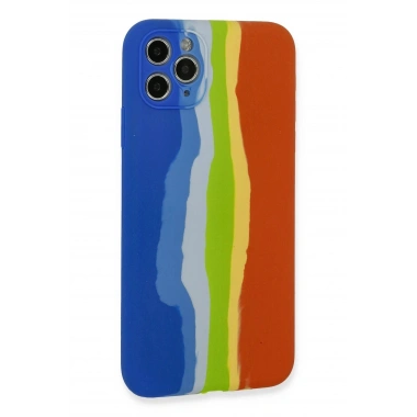 Mey İthalat®  iPhone 11 Pro Kılıf Ebruli Lansman Silikon - Mavi-Turuncu
