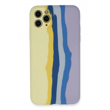 Mey İthalat® iPhone 11 Pro Kılıf Ebruli Lansman Silikon - Sarı-Lila