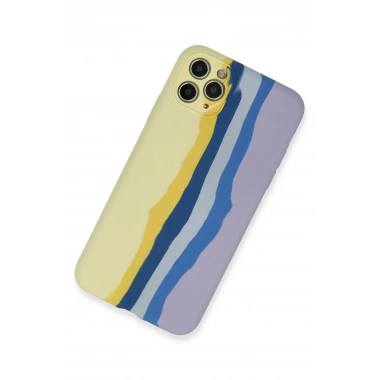 Mey İthalat® iPhone 11 Pro Kılıf Ebruli Lansman Silikon - Sarı-Lila