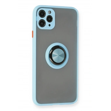 Mey İthalat®  iPhone 11 Pro Kılıf Montreal Yüzüklü Silikon Kapak - Buz Mavi