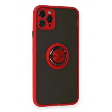 Mey İthalat®  iPhone 11 Pro Kılıf Montreal Yüzüklü Silikon Kapak - Kırmızı