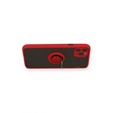 Mey İthalat®  iPhone 11 Pro Kılıf Montreal Yüzüklü Silikon Kapak - Kırmızı