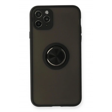 Mey İthalat®  iPhone 11 Pro Kılıf Montreal Yüzüklü Silikon Kapak - Siyah