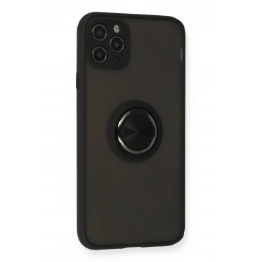 Mey İthalat®  iPhone 11 Pro Kılıf Montreal Yüzüklü Silikon Kapak - Siyah