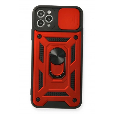 Mey İthalat®  iPhone 11 Pro Kılıf Pars Lens Yüzüklü Silikon - Kırmızı