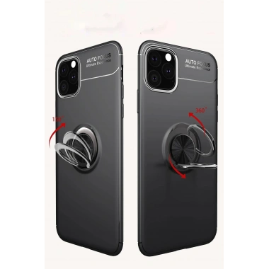 Mey İthalat® iPhone 11 Pro Kılıf Range Yüzüklü Silikon - Siyah-Mavi