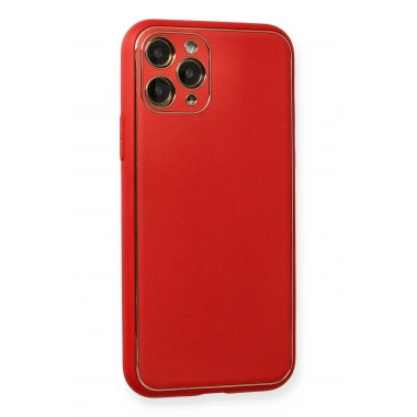 Mey İthalat®  iPhone 11 Pro Max Kılıf Coco Deri Silikon Kapak - Kırmızı