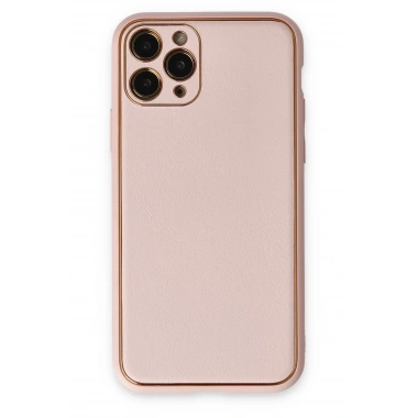 Mey İthalat®  iPhone 11 Pro Max Kılıf Coco Deri Silikon Kapak - Pudra