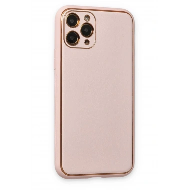Mey İthalat®  iPhone 11 Pro Max Kılıf Coco Deri Silikon Kapak - Pudra